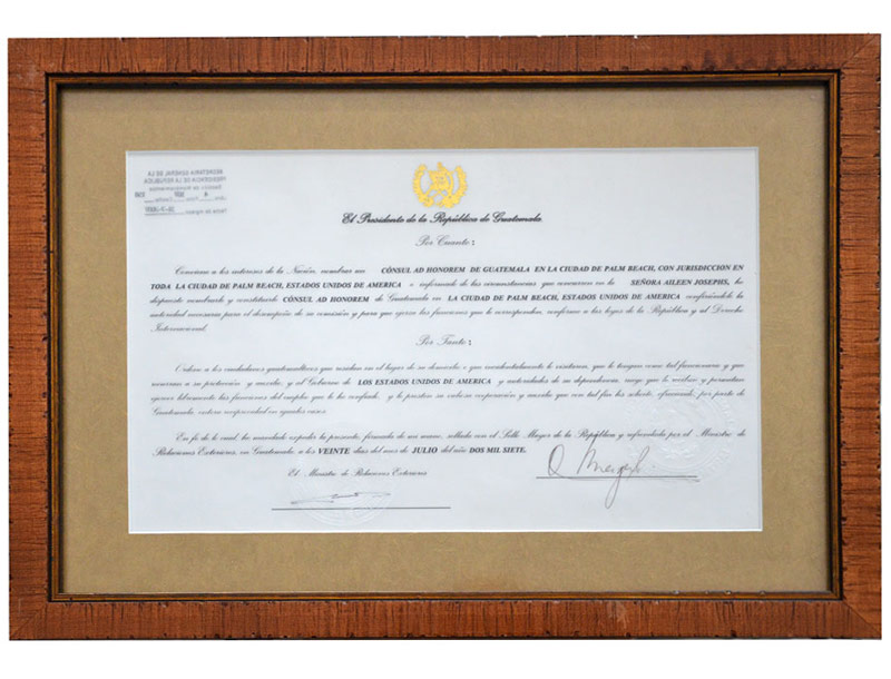 Certificate of Consul Honoraria de Guatemala